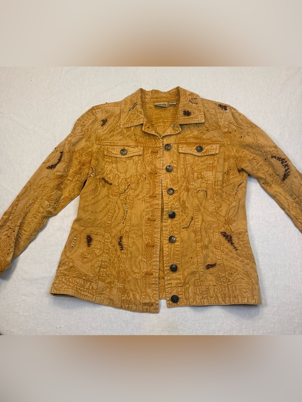 Chico's Embroidered Golden/Orange  Jean Jacket